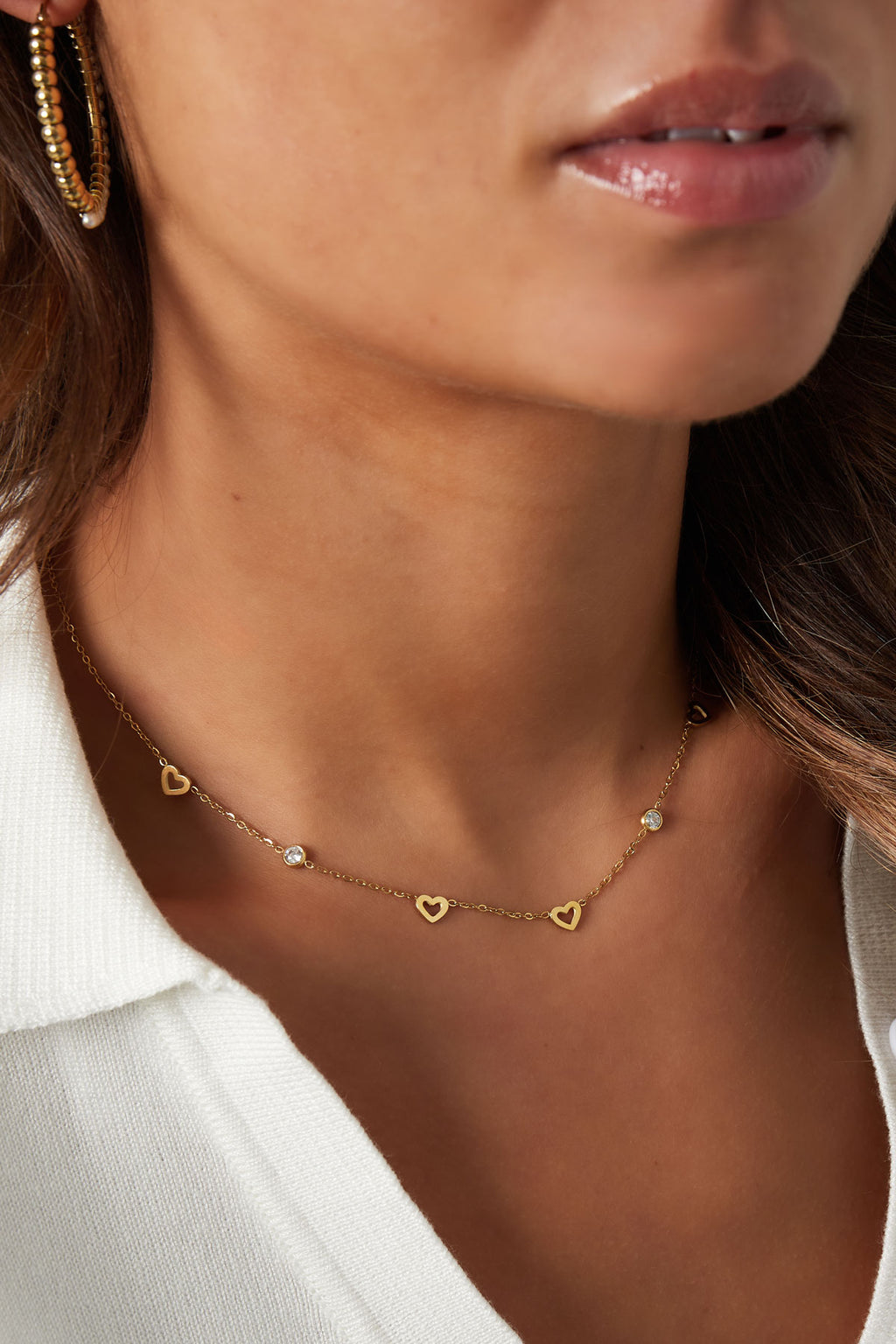 Collana con ciondoli a cuore e diamanti - acciaio inossidabile