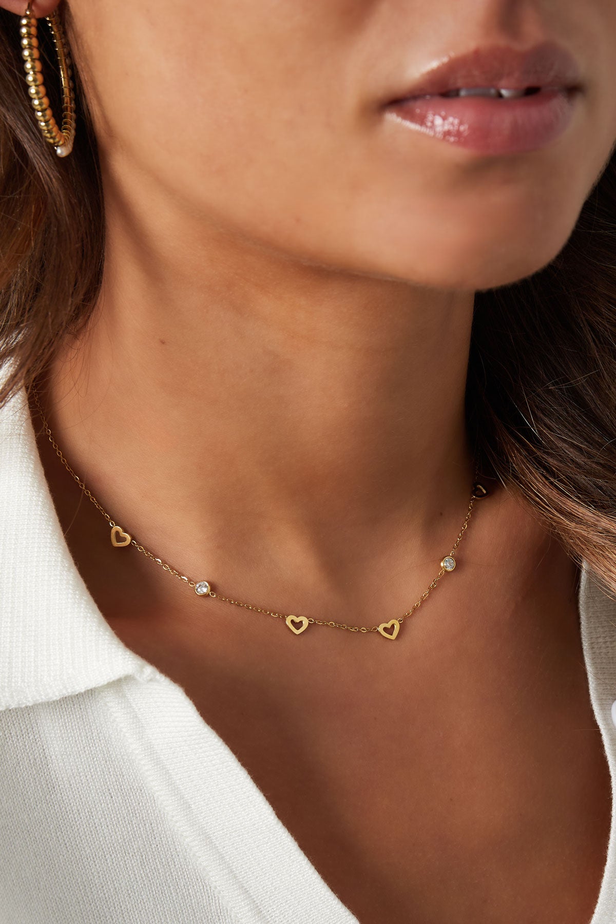 Collana con ciondoli a cuore e diamanti - acciaio inossidabile