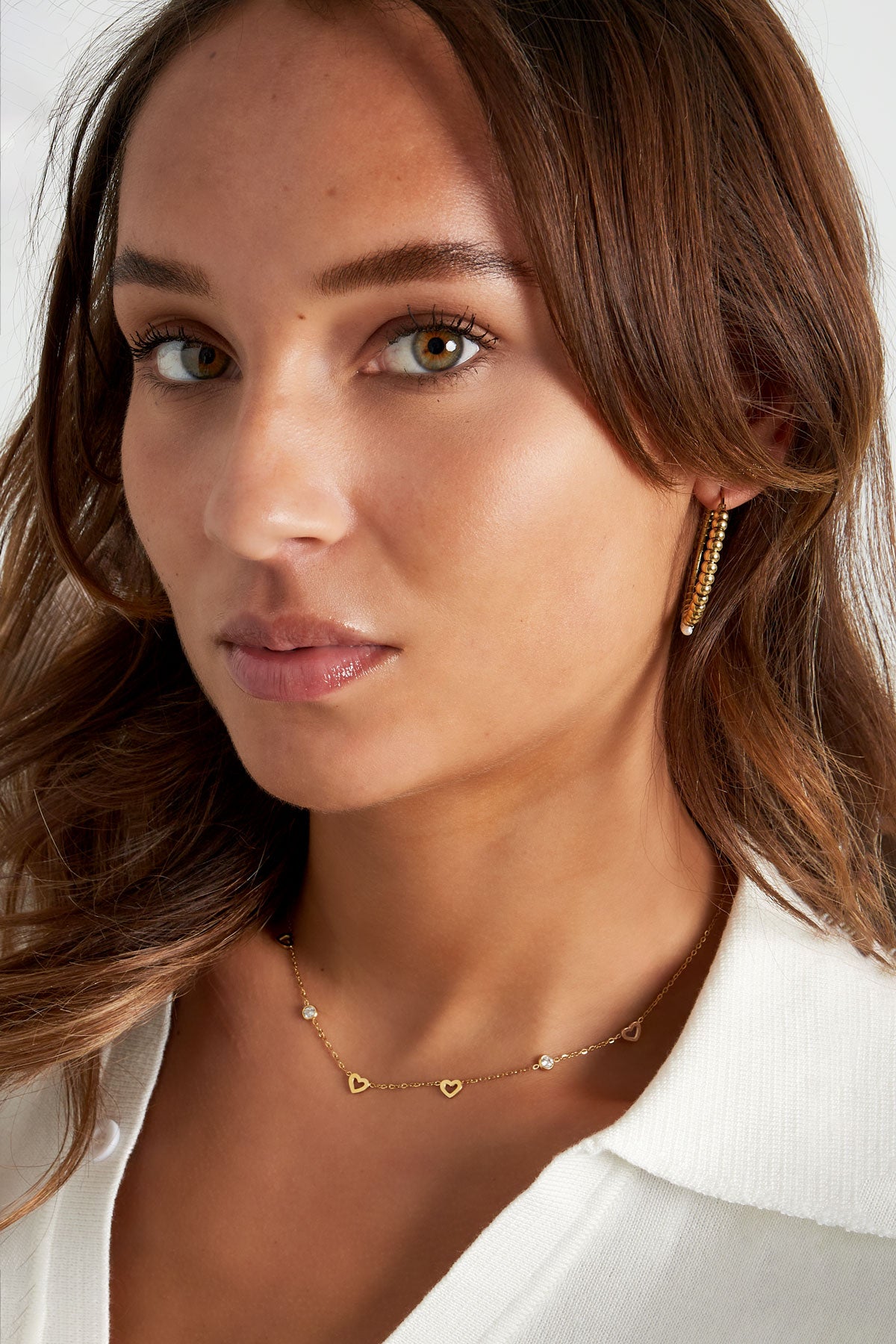 Collana con ciondoli a cuore e diamanti - acciaio inossidabile