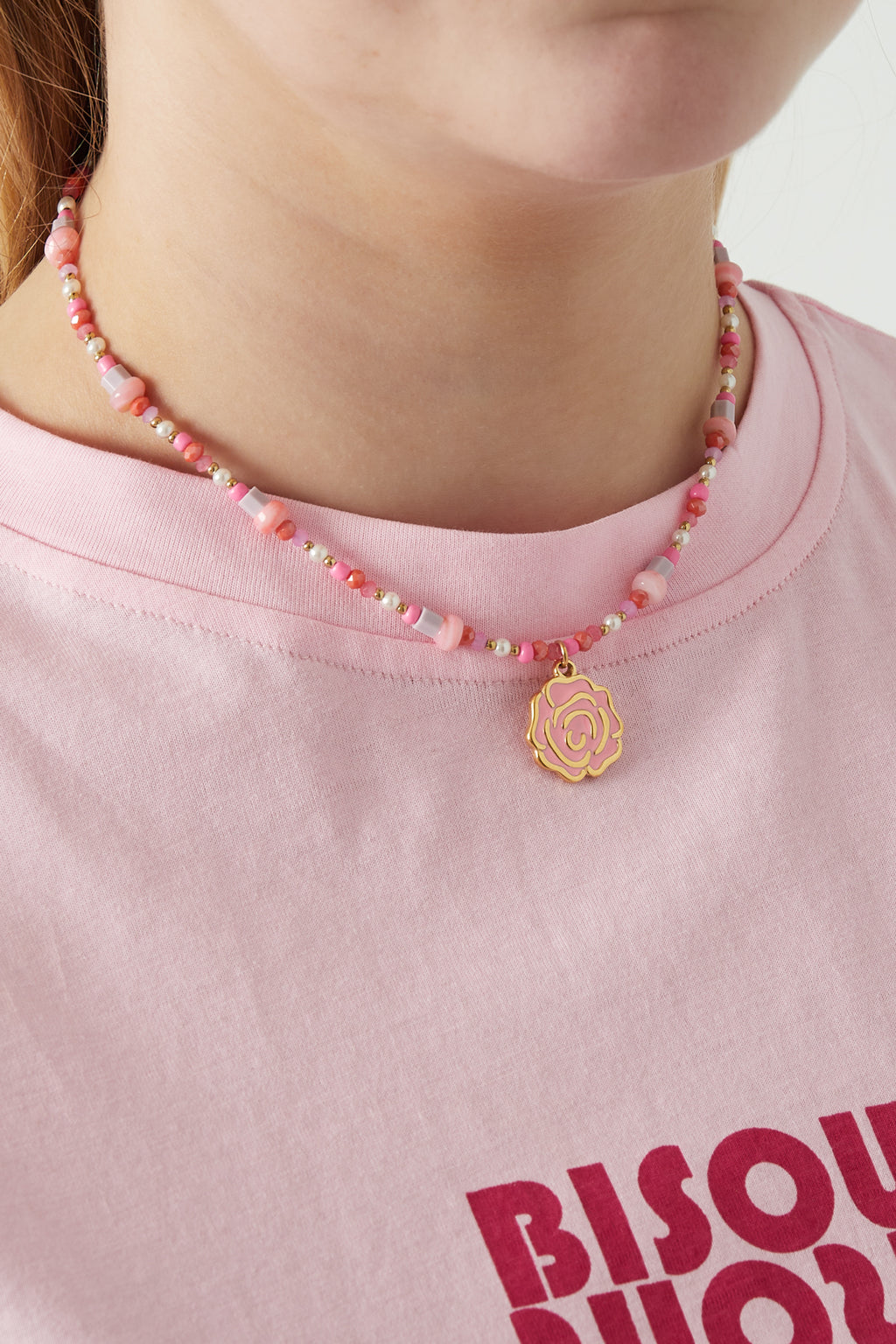 Collana di perline rosa - Colore rosa e oro