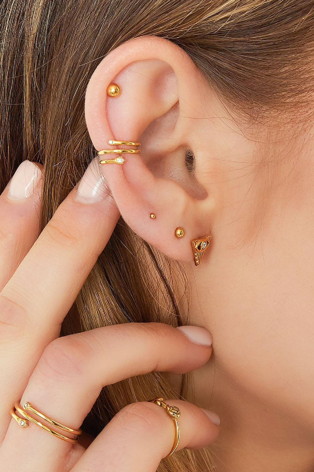 Earcuff a spirale con piccole pietre Silver Color Stainless Steel