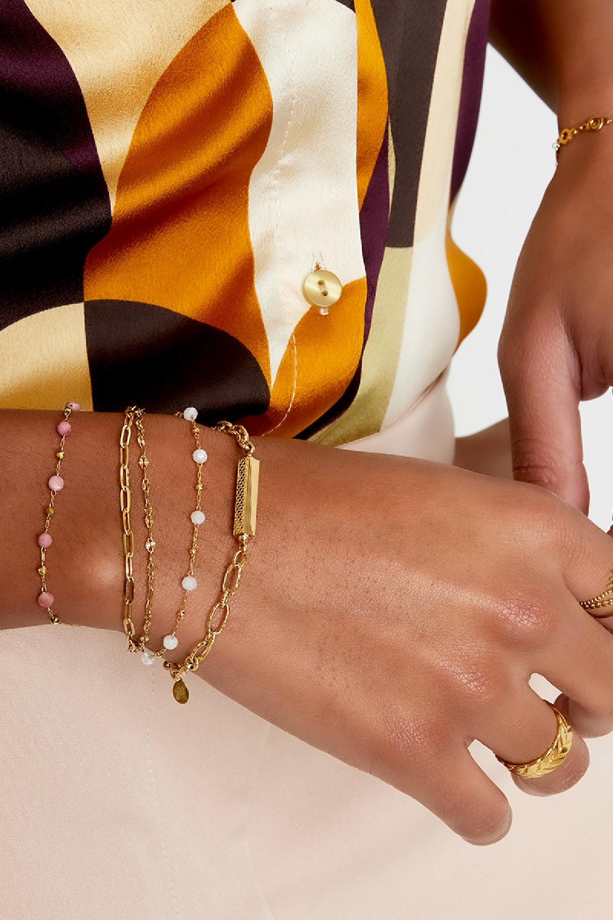 Bracciale tre strati di dettagli colorati Gold Stainless Steel