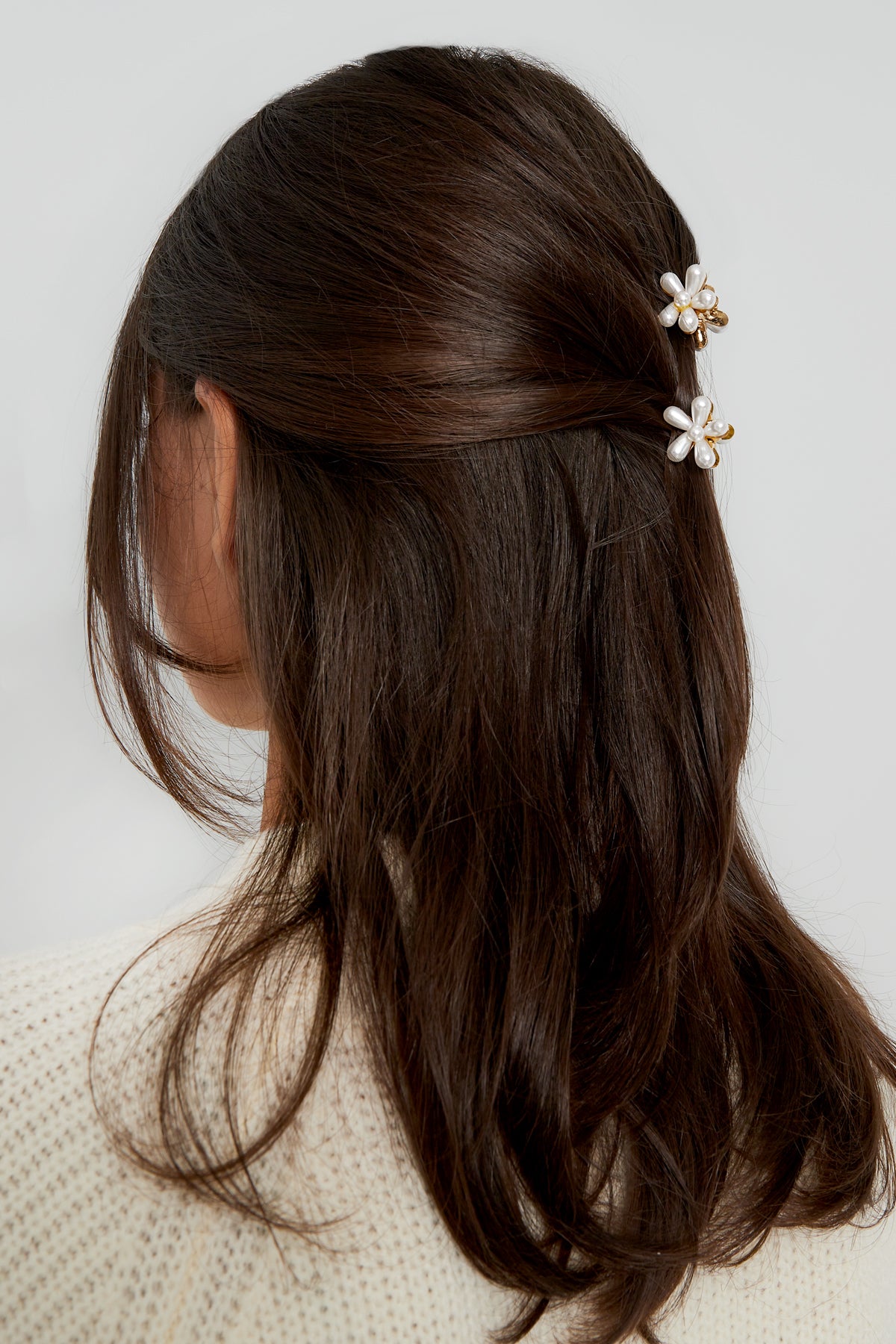 Fermaglio per capelli con fiore di perla - Colore oro bianco