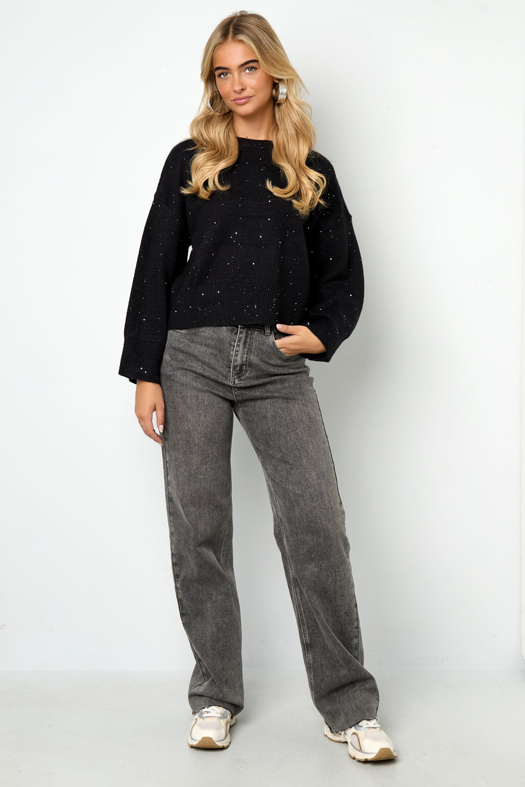Maglioni in Fibra di Poliestere Tessuto Donna Stile Casual Colore Puro Autunno/Inverno