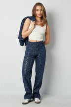 Jeans Tessuto Pantaloni Dritti Donna Casual Paillettes