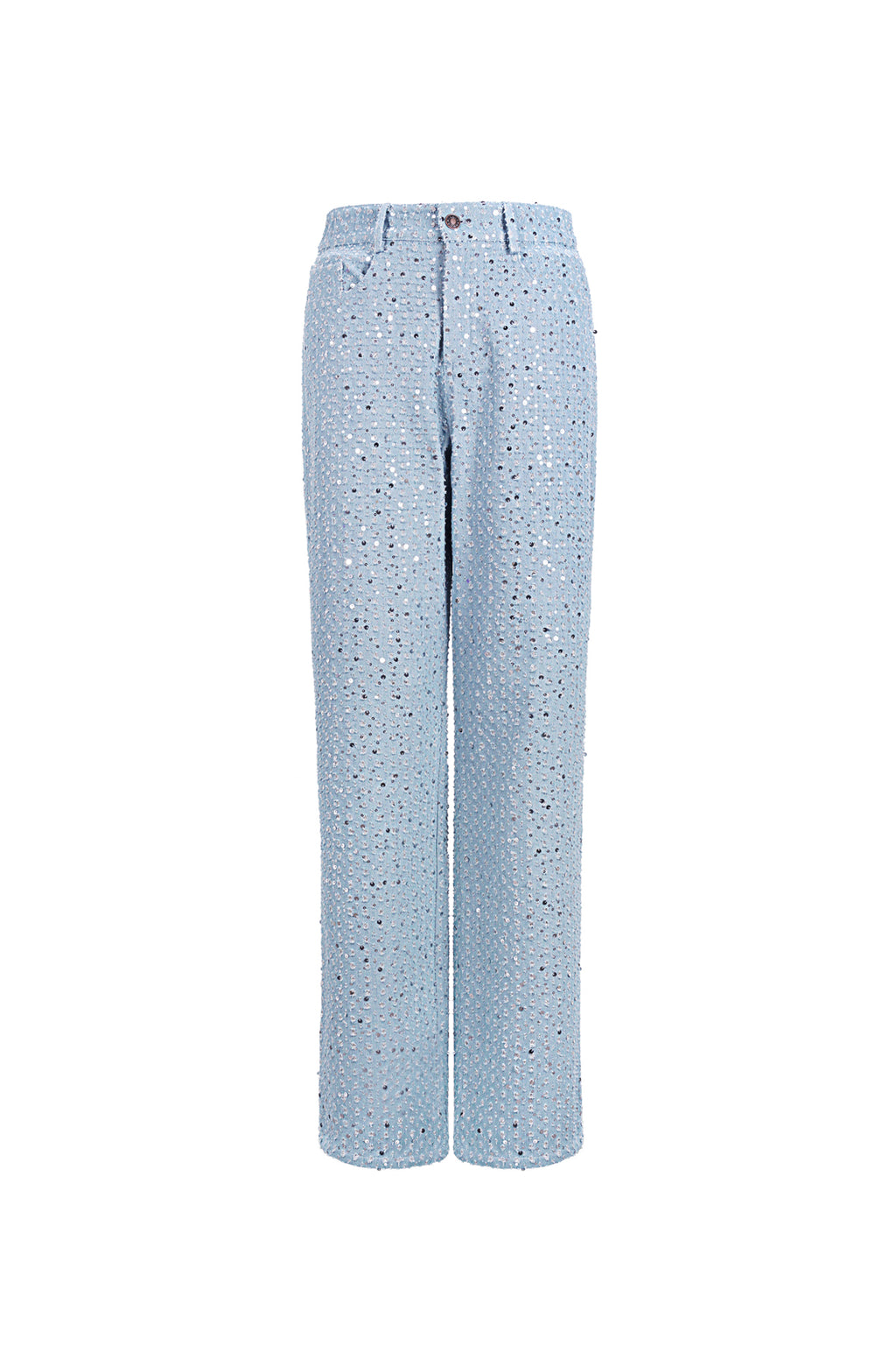 Jeans Tessuto Pantaloni Dritti Donna Casual Paillettes