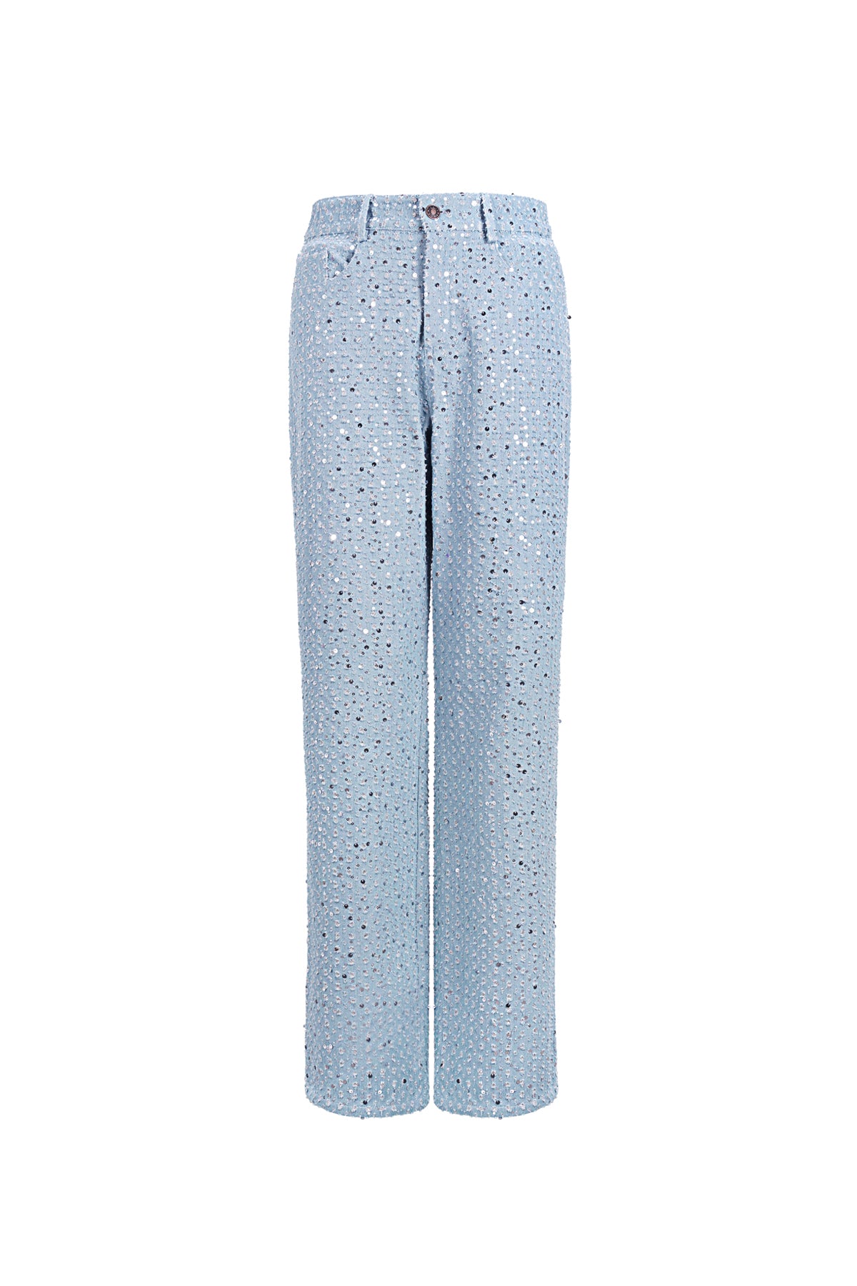 Jeans Tessuto Pantaloni Dritti Donna Casual Paillettes