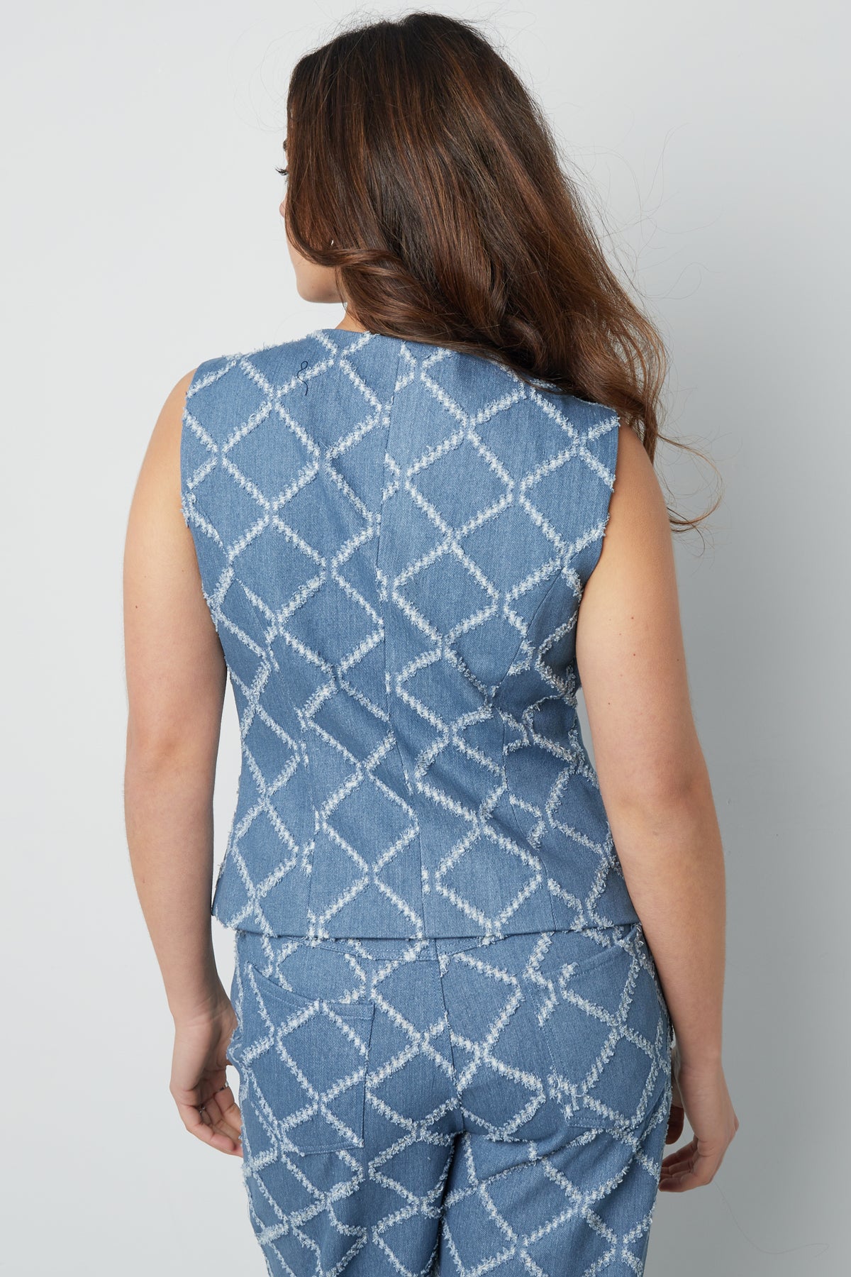 Cotone Top Senza Maniche Donna Bottone Motivo Geometrico