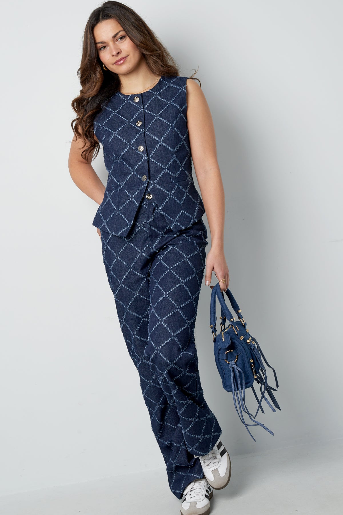 Cotone Top Senza Maniche Donna Bottone Motivo Geometrico