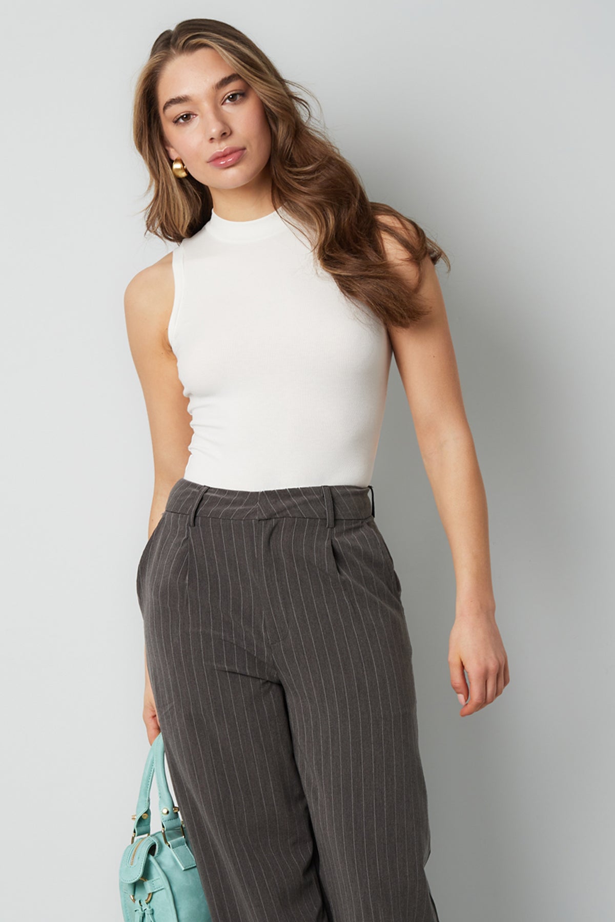 Viscosa Donna Body Senza Maniche Collo Alto Design Minimalista
