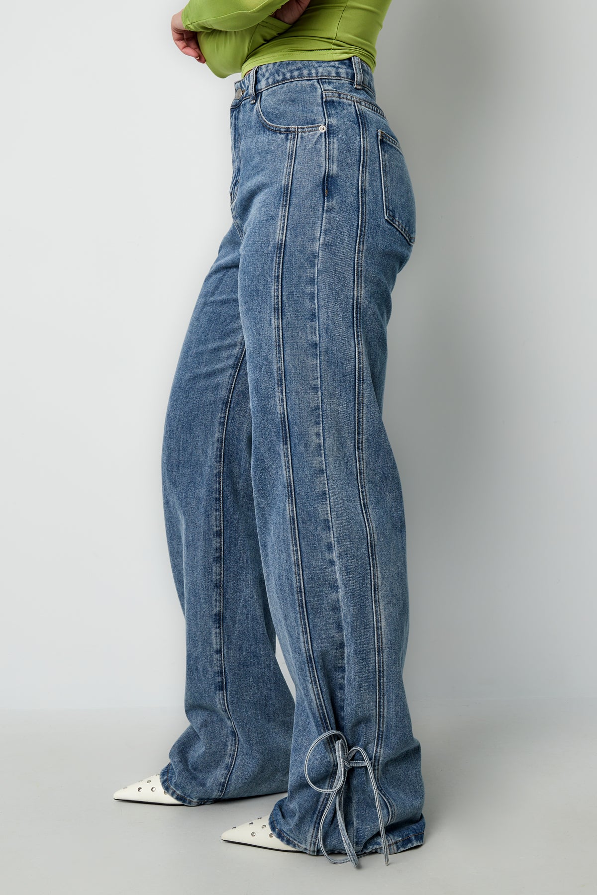 Cotone Tessuto Pantaloni Dritti Donna Stile Casual Dettaglio Nodo