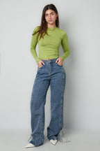 Cotone Tessuto Pantaloni Dritti Donna Stile Casual Dettaglio Nodo