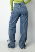 Cotone Tessuto Pantaloni Dritti Donna Stile Casual Dettaglio Nodo