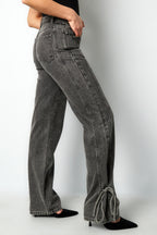 Cotone Tessuto Pantaloni Dritti Donna Stile Casual Dettaglio Nodo