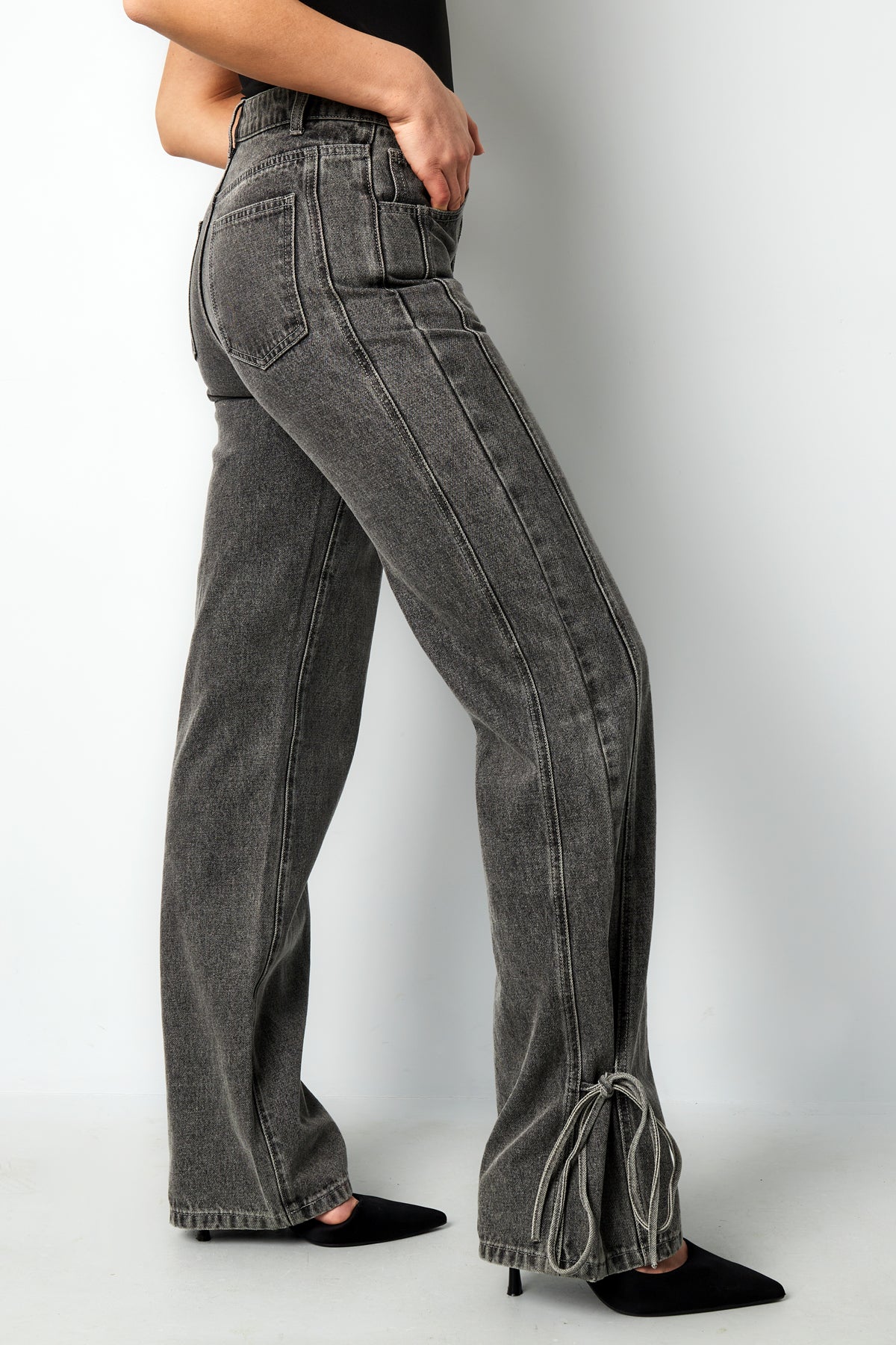Cotone Tessuto Pantaloni Dritti Donna Stile Casual Dettaglio Nodo