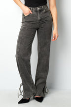 Cotone Tessuto Pantaloni Dritti Donna Stile Casual Dettaglio Nodo