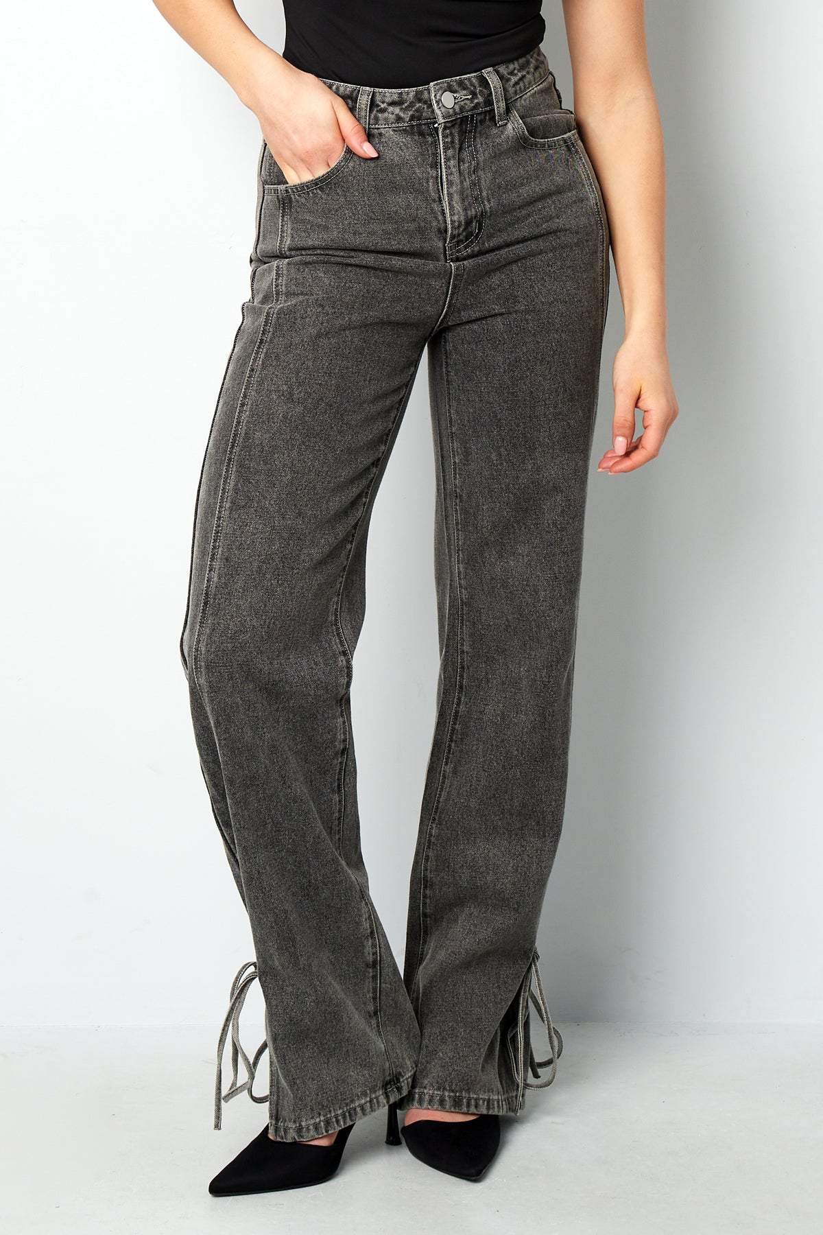 Cotone Tessuto Pantaloni Dritti Donna Stile Casual Dettaglio Nodo