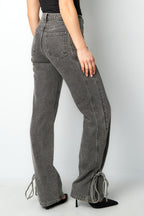 Cotone Tessuto Pantaloni Dritti Donna Stile Casual Dettaglio Nodo