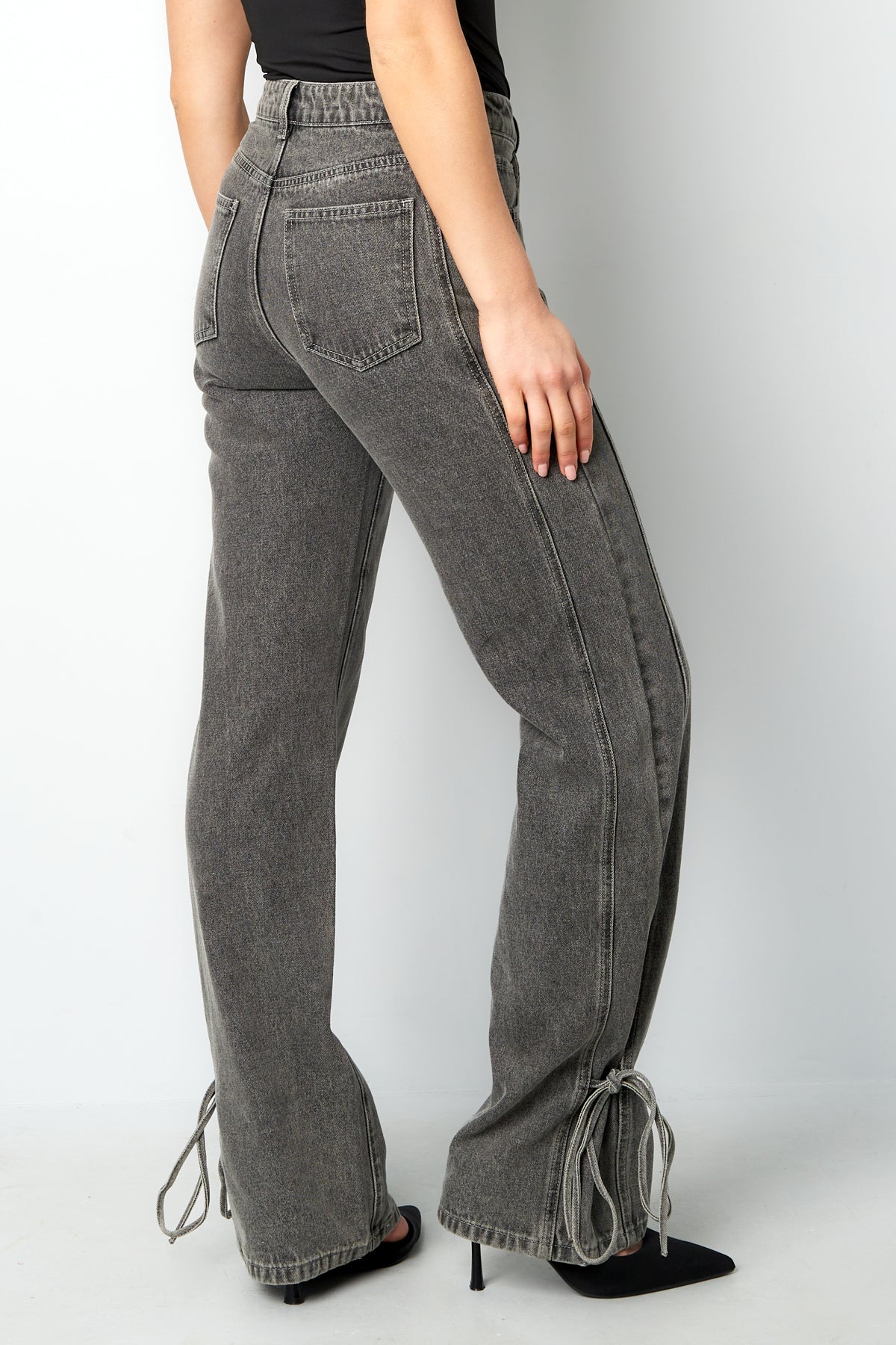 Cotone Tessuto Pantaloni Dritti Donna Stile Casual Dettaglio Nodo