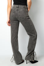 Cotone Tessuto Pantaloni Dritti Donna Stile Casual Dettaglio Nodo