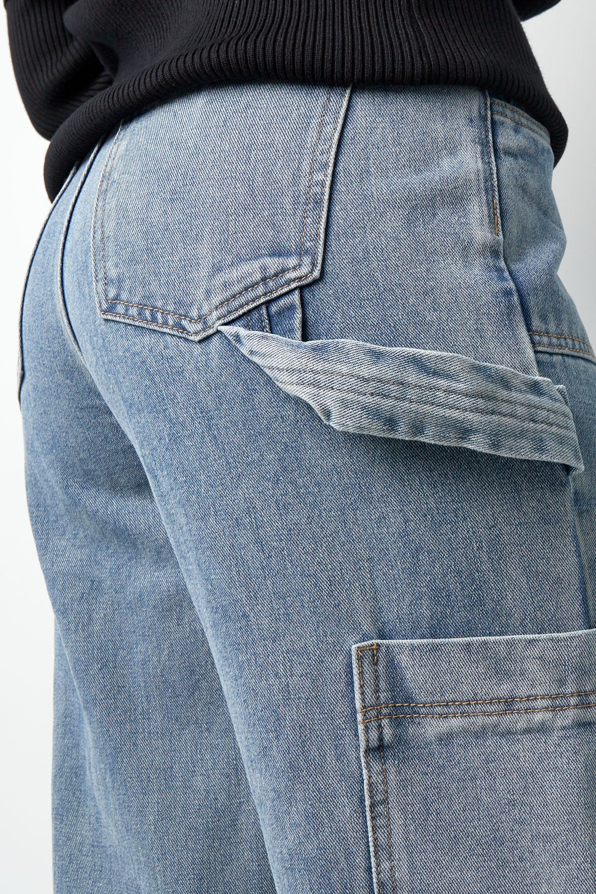 Cotone Tessuto Pantaloni Dritti Donna Casual Colore Puro Indaco Medio