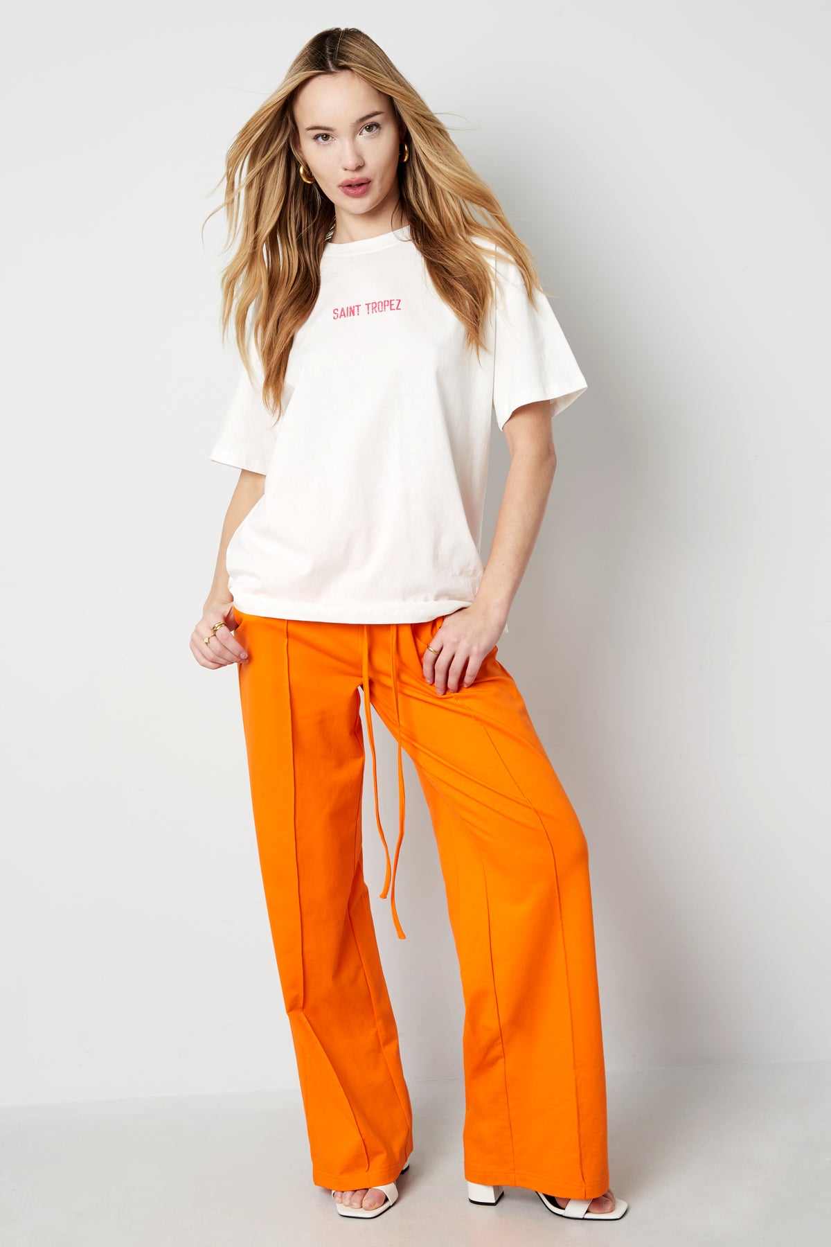 Cotone Pantaloni a gamba larga Donna Vita con cordino comoda
