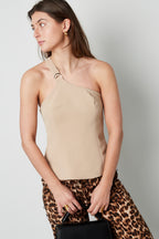 Top Senza Maniche Donna in Poliestere a Spalla Singola Design Asimmetrico