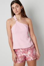 Top Senza Maniche Donna in Poliestere a Spalla Singola Design Asimmetrico