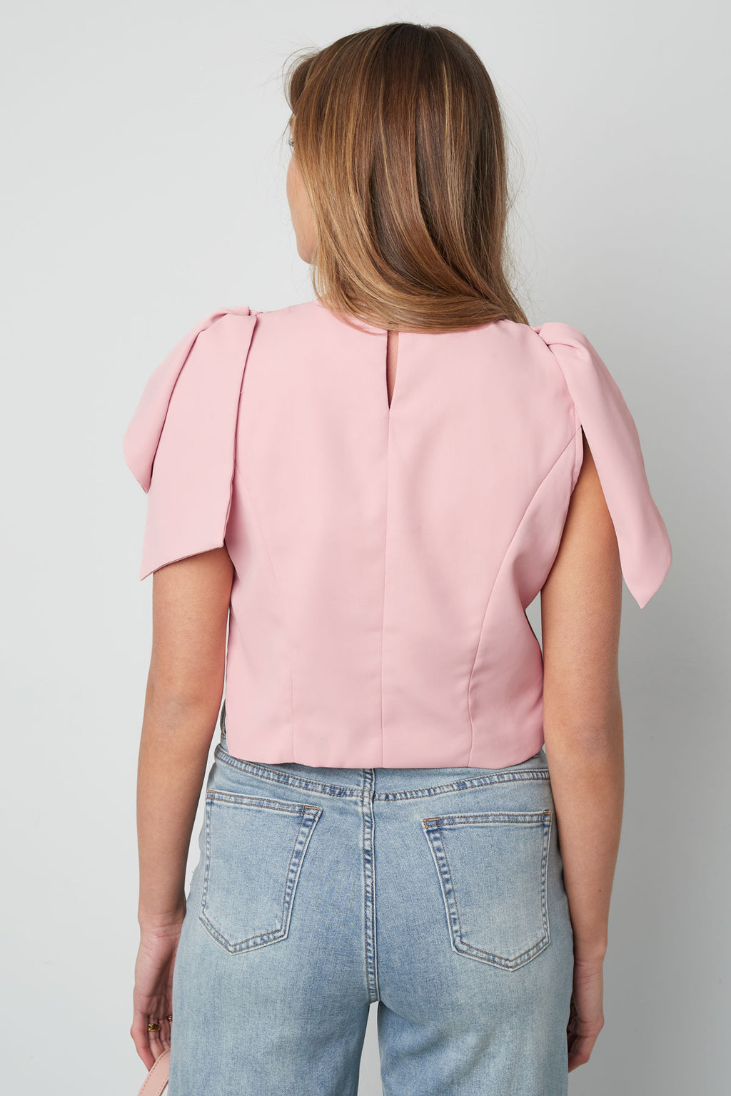 Top a Manica Corta Donna in Poliestere Design con Volantini sulle Spalle
