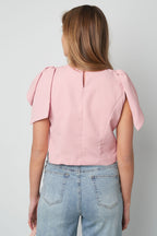 Top a Manica Corta Donna in Poliestere Design con Volantini sulle Spalle