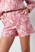 Shorts da Donna in Fibra di Poliestere Tessuta Stampa Floreale Elegante