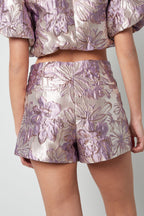 Shorts da Donna in Poliestere con Vita Alta Stampa Floreale