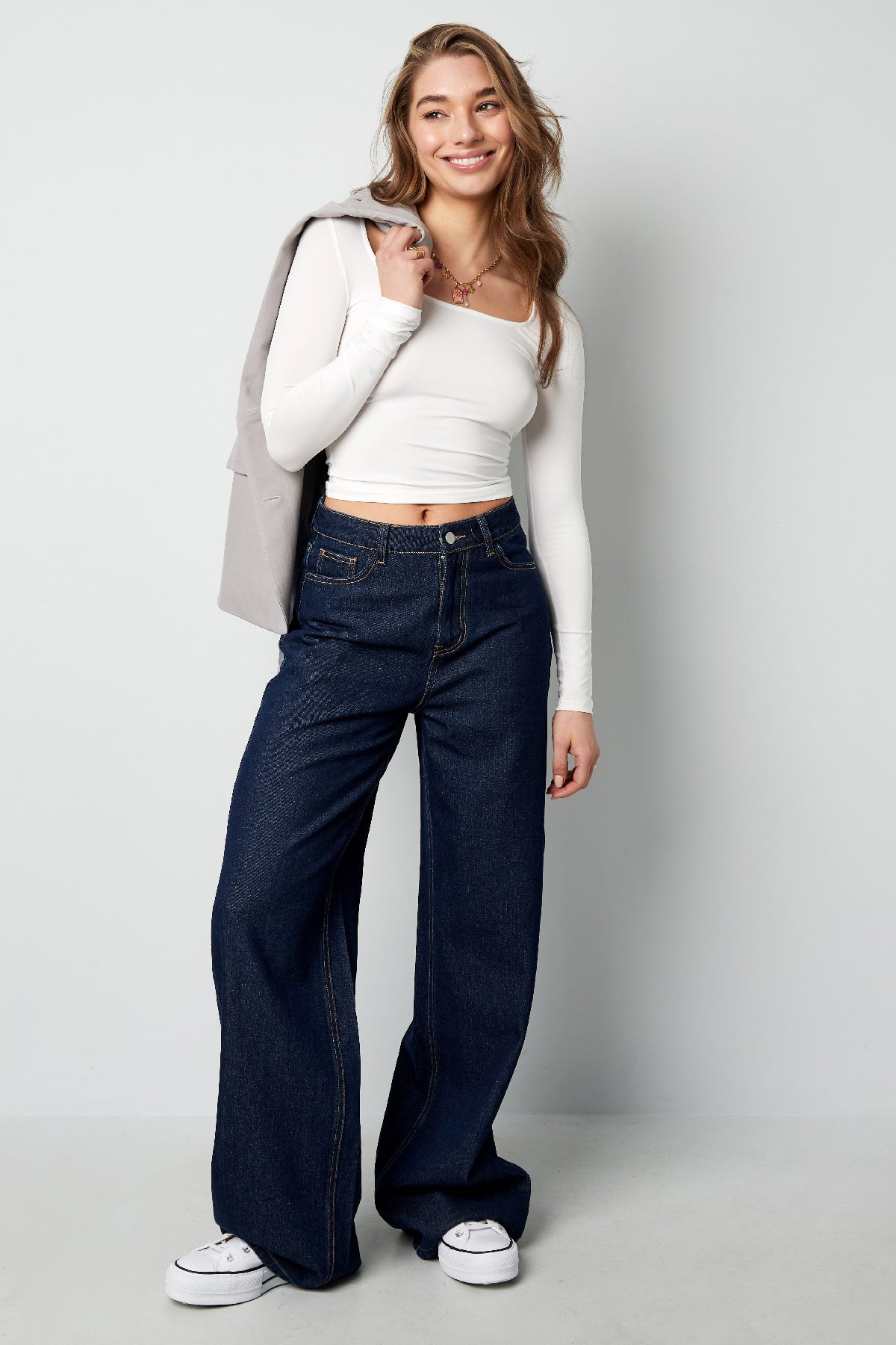Maglia in Poliestere Donna Maniche Lunghe Crop Top Collo Quadrato Taglio Bodycon