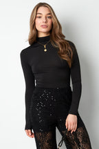 Maglia Donna Manica Lunga Poliestere Collo Alto Rigato
