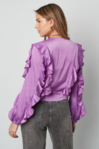 Poliestere Donna Maglia Maniche Lunghe Volant Anteriore Nodo