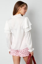 Camicia Donna Manica Lunga in Poliestere con Volant Collo a V