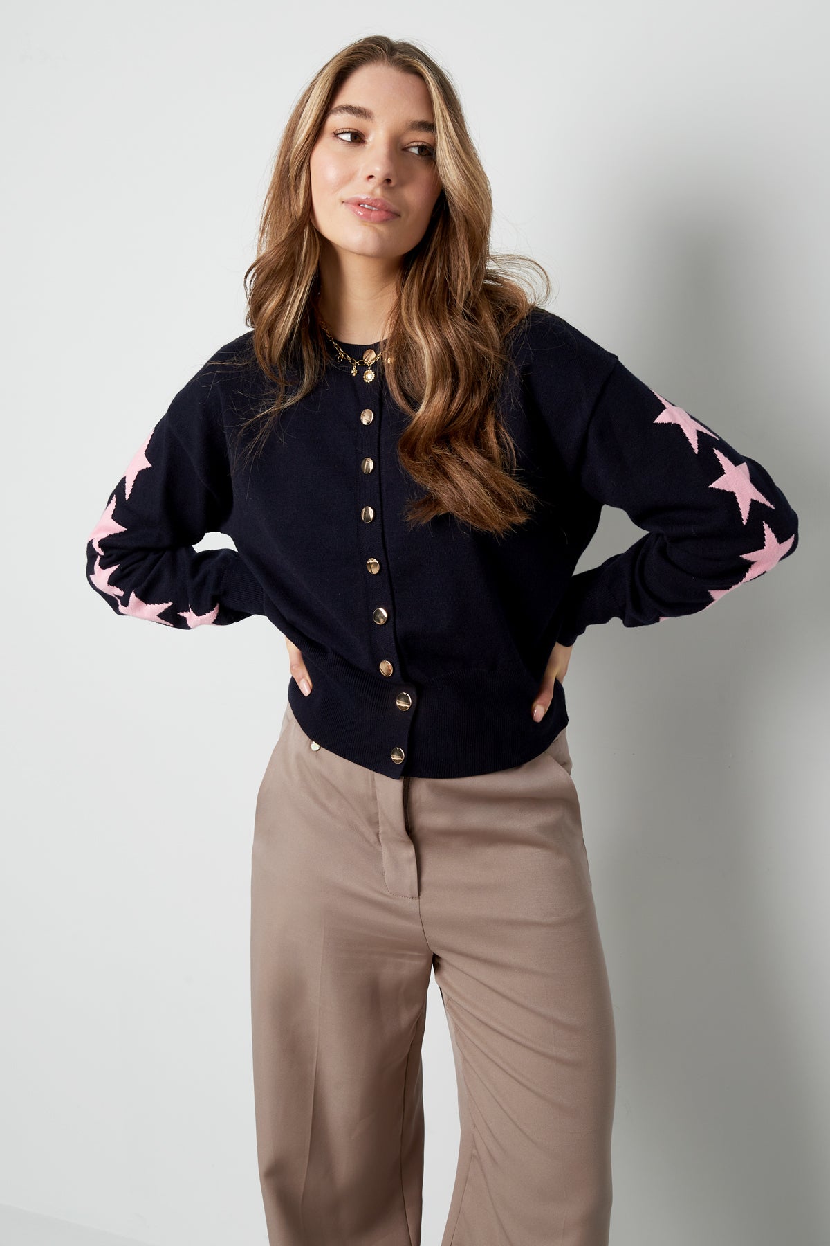 Cardigan di Viscosa Donna Taglio Corto Motivo a Stelle