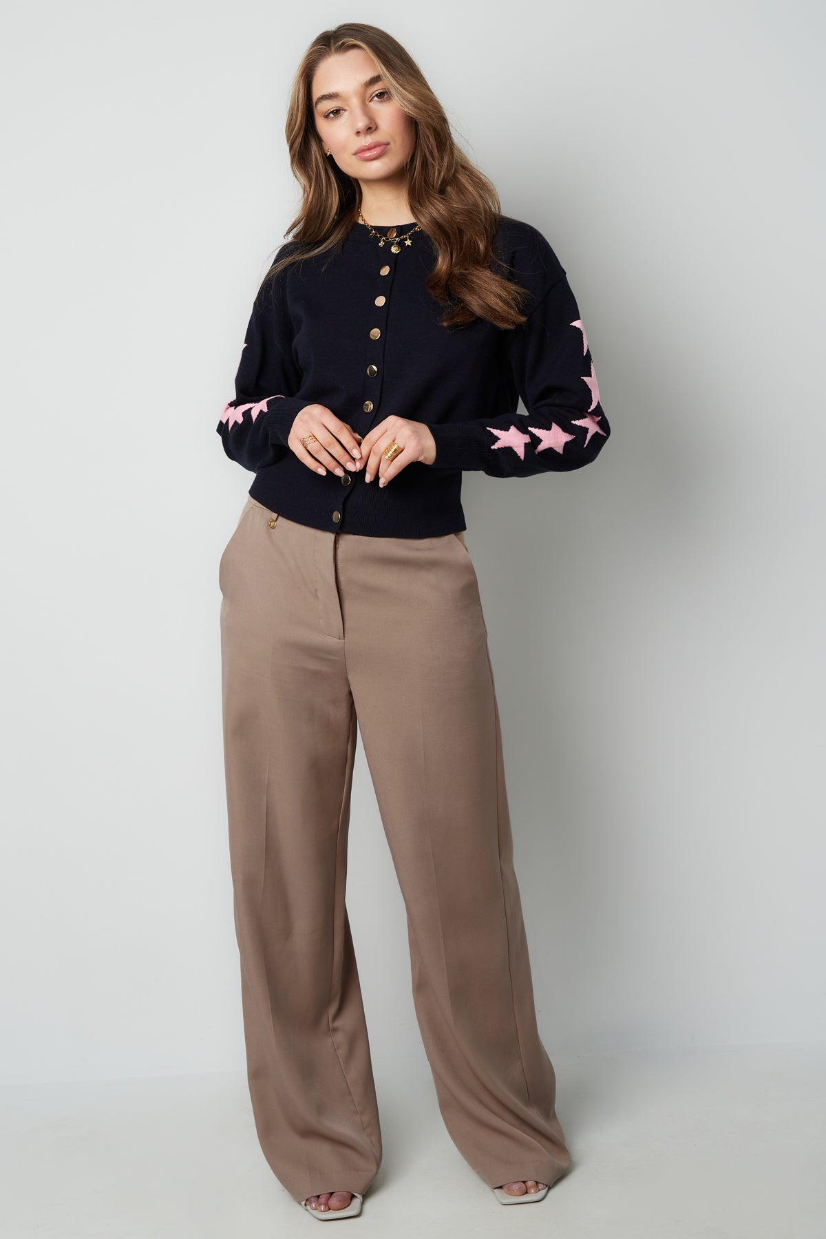 Cardigan di Viscosa Donna Taglio Corto Motivo a Stelle