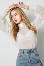 Poliestere Donna Maglia Manica Lunga Puff Sleeve Collo Alto