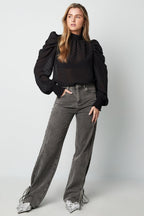 Poliestere Donna Maglia Manica Lunga Puff Sleeve Collo Alto