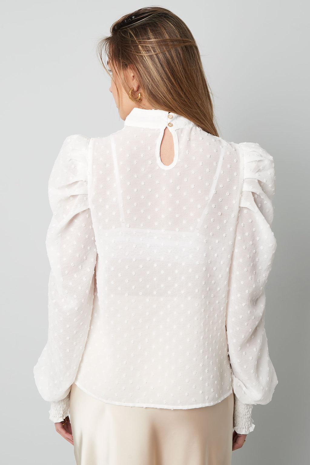Poliestere Donna Maglia Manica Lunga Puff Sleeve Collo Alto