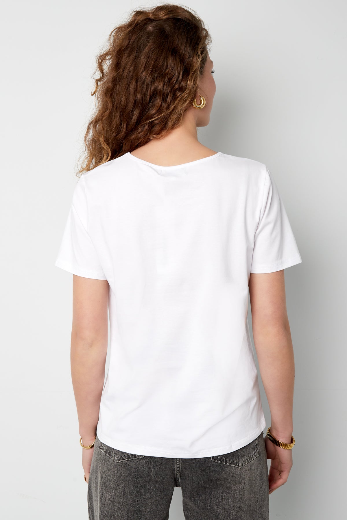 Cotone Maglietta Donna Collo a V Disegno Cuore Ricamato