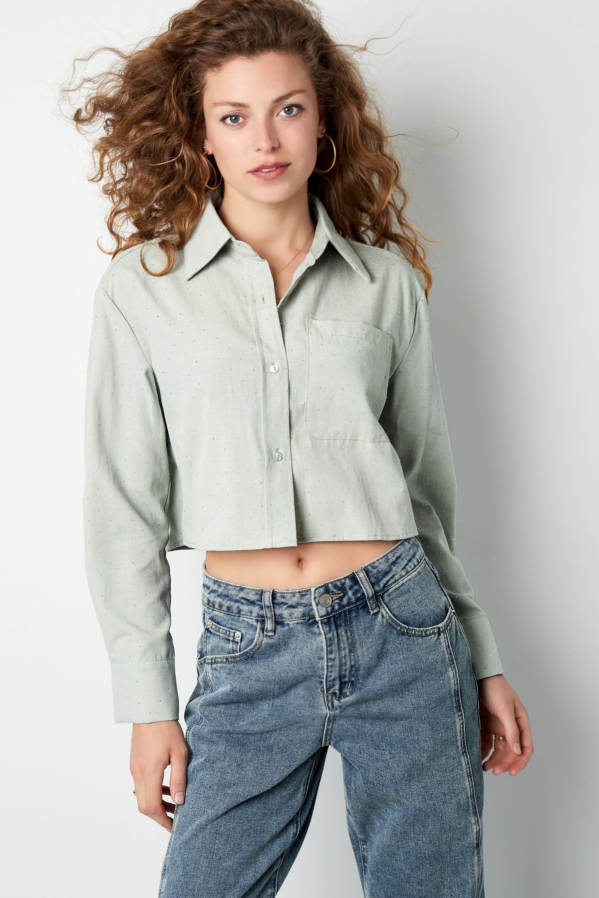 Cotone Donna Camicia Corta Chiusura Classica con Pulsanti