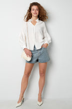 Camicia Donna in Viscosa Maniche A Palloncino Collo Alto