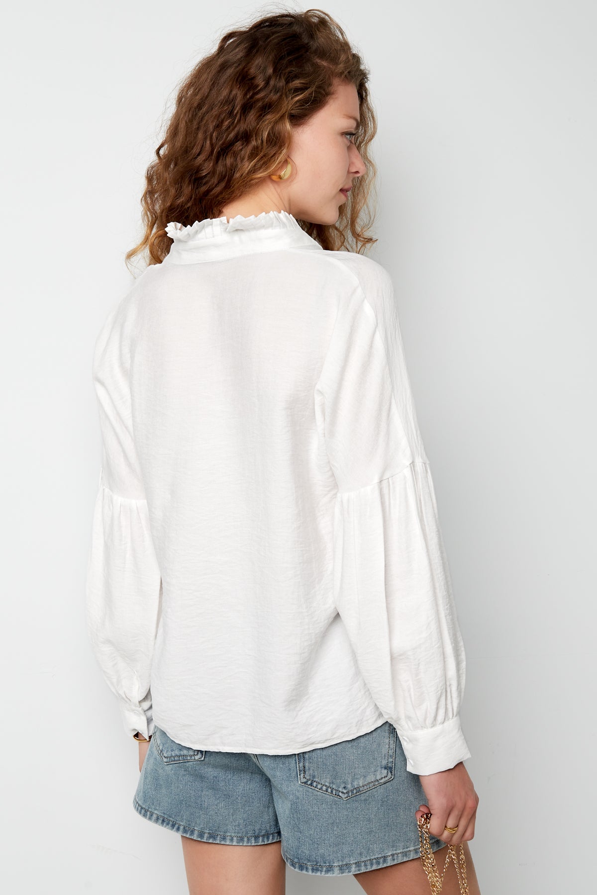 Camicia Donna in Viscosa Maniche A Palloncino Collo Alto