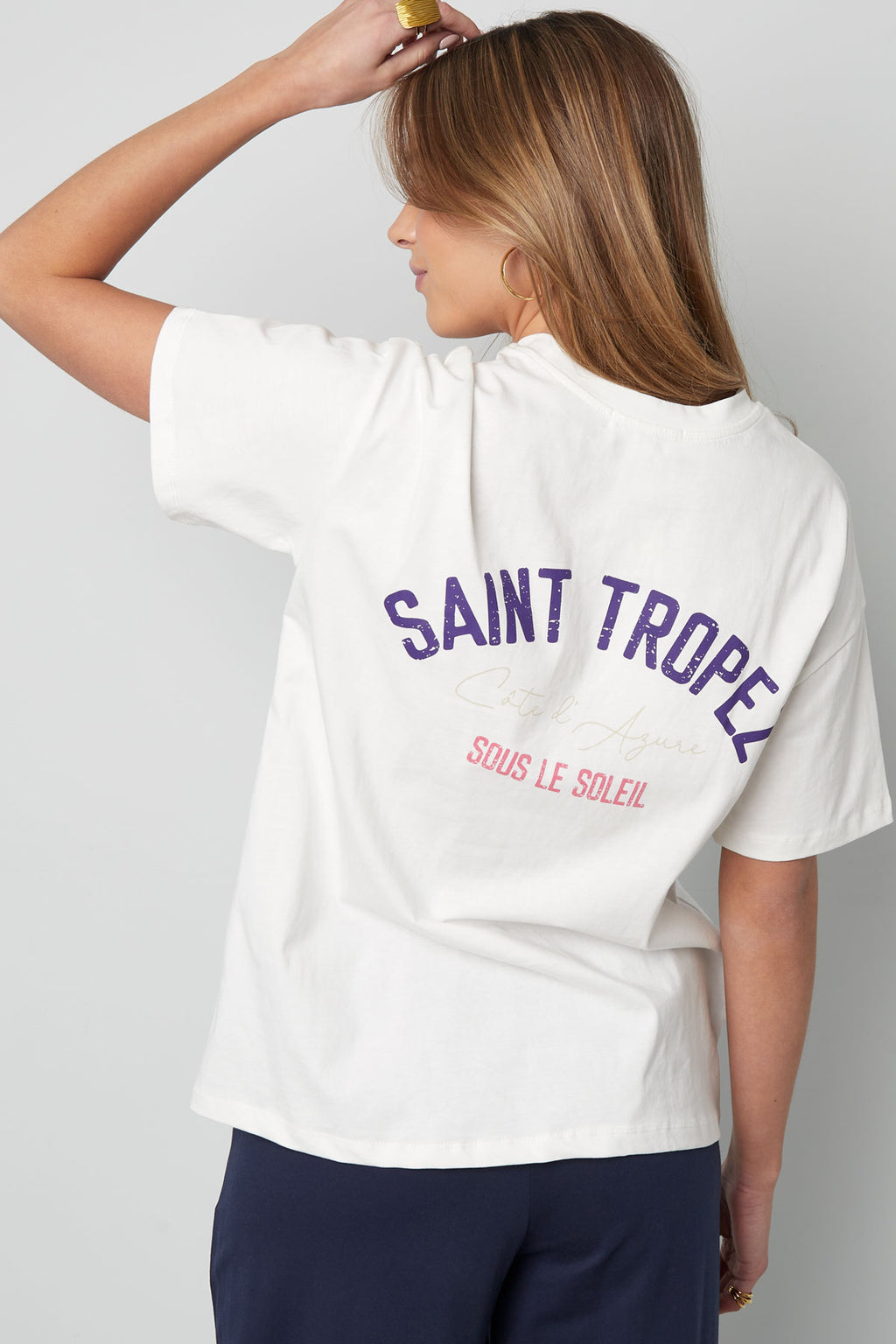 Cotone Maglietta Donna Oversized Stampa Saint Tropez