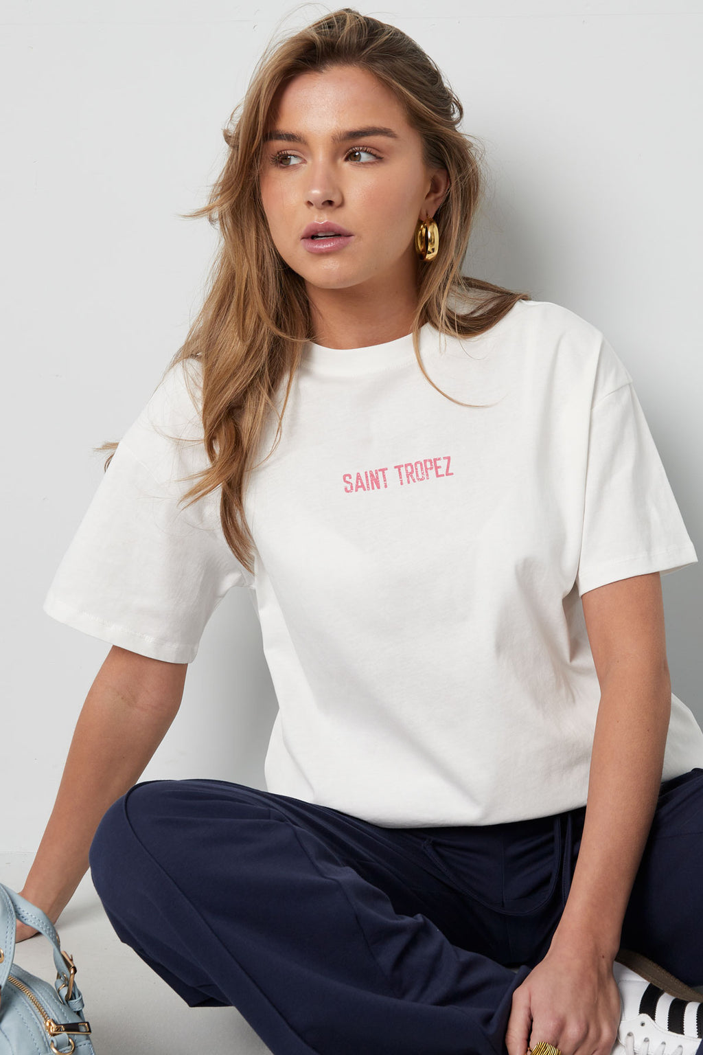 Cotone Maglietta Donna Oversized Stampa Saint Tropez