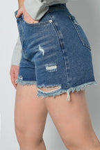 Denim Donna Shorts Vita Alta Strappato Orlo Sfilacciato