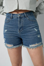 Denim Donna Shorts Vita Alta Strappato Orlo Sfilacciato