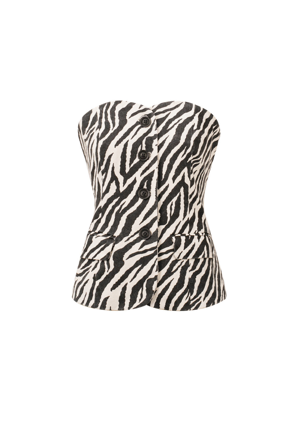 Cotone Top Senza Maniche Donna Stampa Zebra Chiusura con Pulsanti